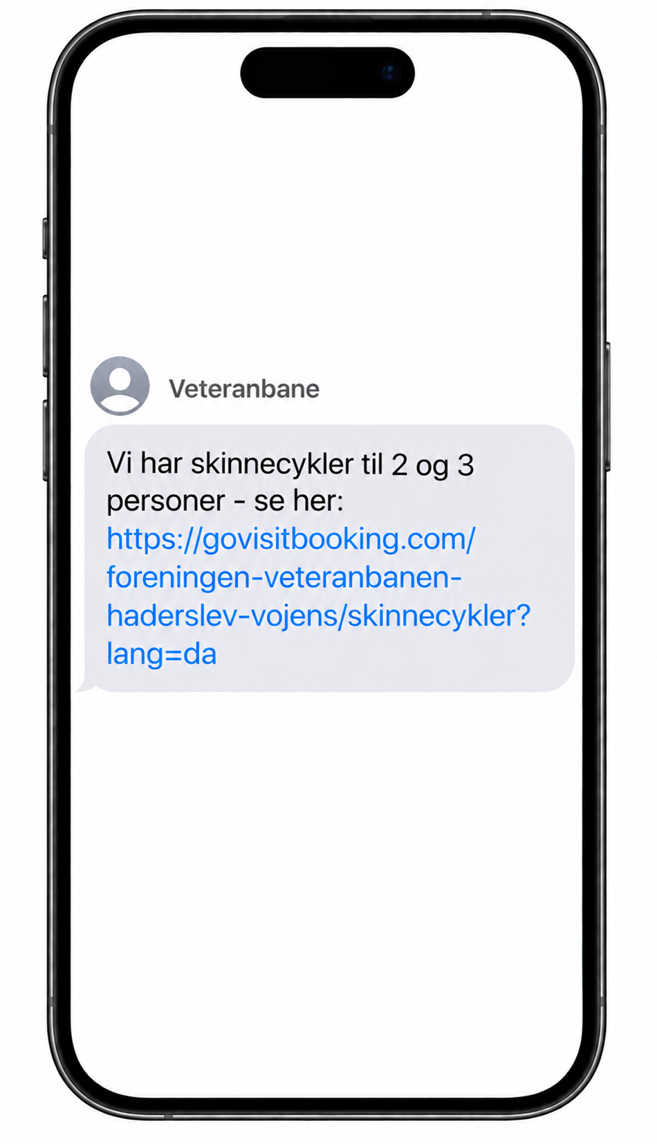 Eksempel på SMS fra Veteranbanen vist på en telefon