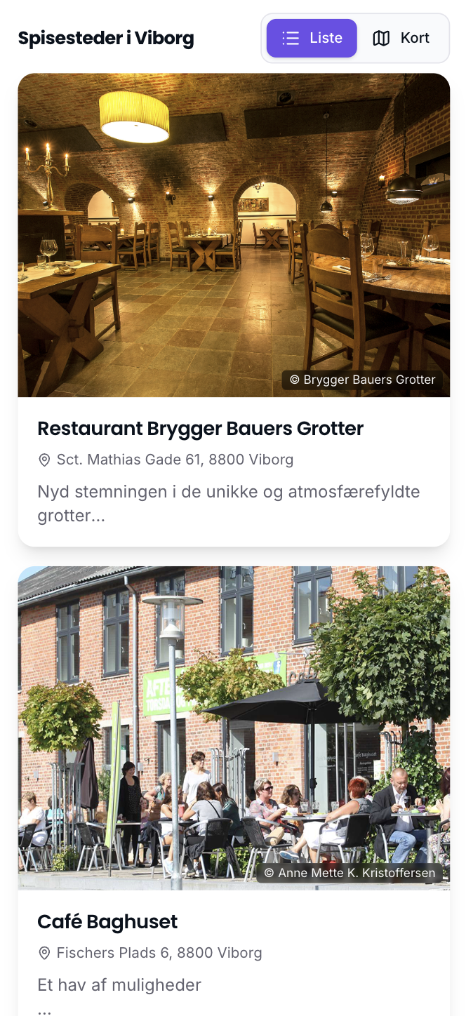 Spisesteder i Viborg vist på mobil
