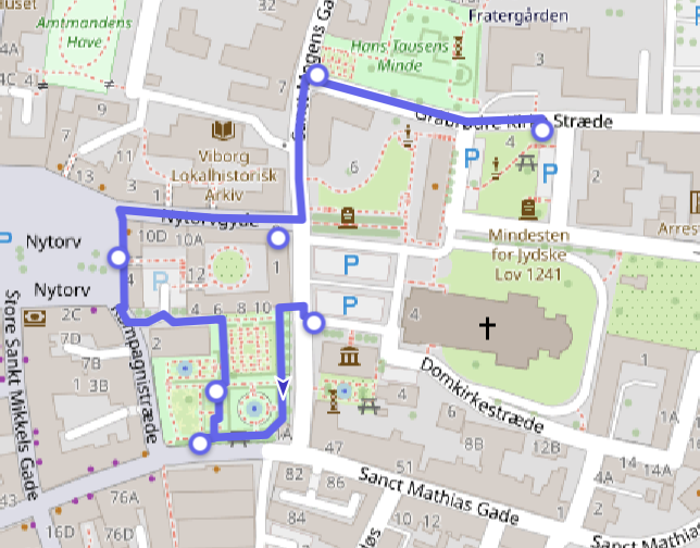 Rute tegnet direkte på kortet med punkter