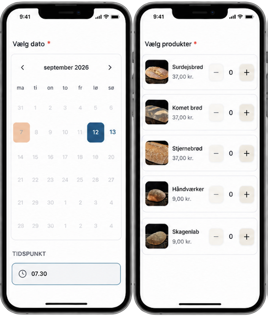 Booking af brød og varer i GoVisit WebApp