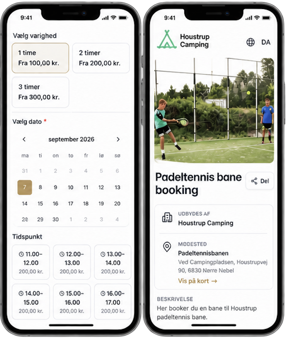 Booking af padeltennis bane i GoVisit WebApp